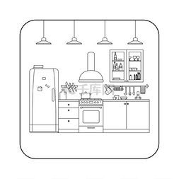厨房线内部厨房内部配有家具和设