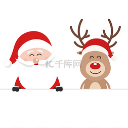 圣诞老人和驯鹿可爱的漫画后面空