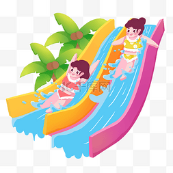 游玩儿童图片_水上乐园水上滑梯下滑玩耍