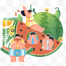 夏天水果西瓜创意小人国玩耍泳装