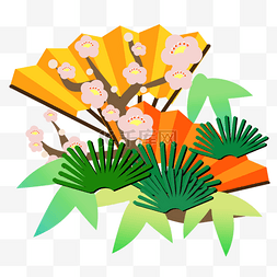 水墨竹子背景图片_松枝扇子植物装饰新年日本