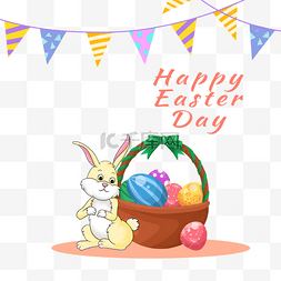小兔子彩蛋篮子图片_复活节黄色兔子彩蛋