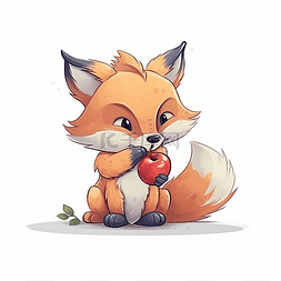 小狐狸图片_正在吃苹果的小狐狸