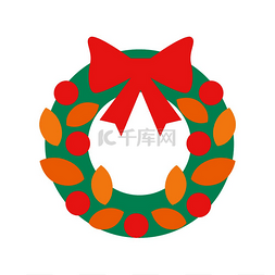 圣诞花环与弓和装饰元素矢量插图