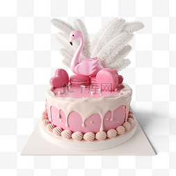 生日蛋糕奶油图片_粉色火烈鸟马卡龙蛋糕