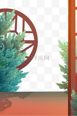 中国风古风窗格植物叶子树丛