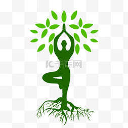 瑜伽造型植物叶子瑜伽人物和树