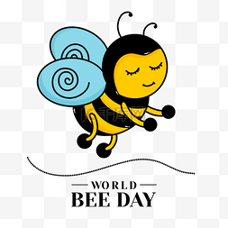 勤劳的蜂蜜图片_蓝色翅膀可爱蜜蜂世界蜜蜂日插画