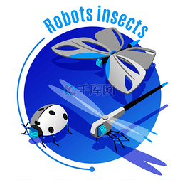 蓝色的机器人图片_动物昆虫等距背景装饰圆框与无线