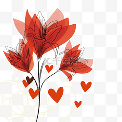 创意红色抽象爱心图片_花卉植物抽象水彩线稿