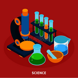 结果集图片_科学等距组合与红色背景矢量图上