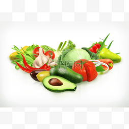 手绘3d蔬菜图片_鳄梨、收获多汁和成熟蔬菜病媒图