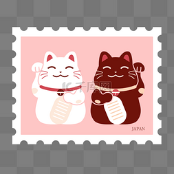 日本特色元素图片_招财猫粉色日本邮票