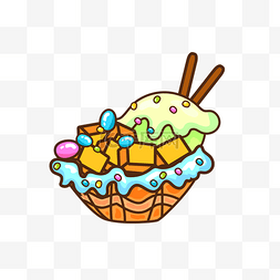 夜市插画图片_夏季美食芒果冰淇淋奶油球巧克力
