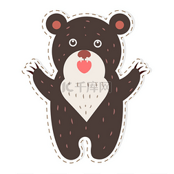 可爱的棕熊卡通贴纸或图标。