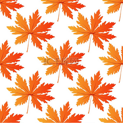 色彩艳丽的橙色秋叶无缝图案，方