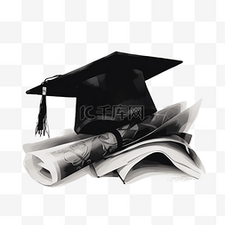黑色毕业帽和文凭