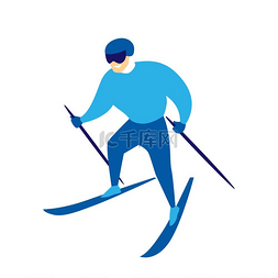 男子滑雪者下山冬季运动的风格化