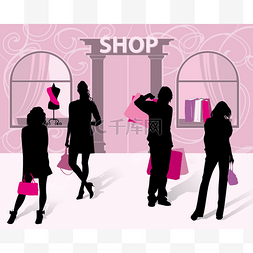 价格的标签图片_男子和妇女与购物的 silhouettes