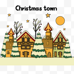 水彩挂件插画图片_水彩风格圣诞小镇