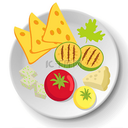 奶酪盘子图片_盘子里的烤蔬菜。