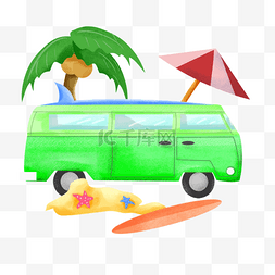 太阳伞图片_海边度假冲浪巴士
