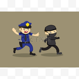 警察追小偷矢量卡通插画