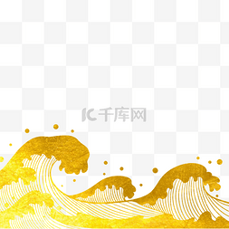 中国画线描图片_国潮风烫金线海浪