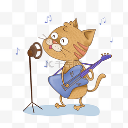 可爱的小猫弹贝斯动物音乐家