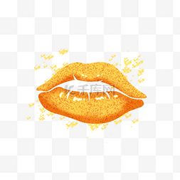橘色金粉光效微张嘴唇亮片