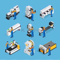 生产设备图标图片_金属工人等轴测图标集金属加工人