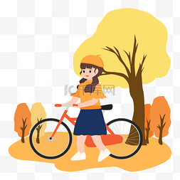 秋日户外骑自行车女孩