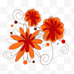 精巧设计图片_花卉植物抽象线稿橙色