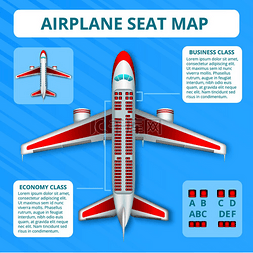 客运飞机座位图逼真的顶视图布局
