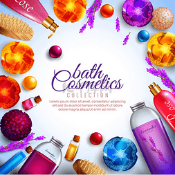 化妆品首页图片_沐浴化妆品概念与肥皂洗发水和泡