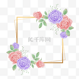 粉色花朵纹理图片_彩色水彩纹理花朵金色方框