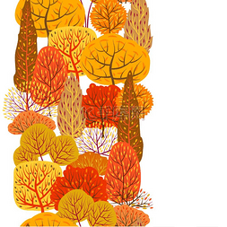 无缝模式与秋天程式化的树木。