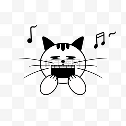 演奏剪影图片_吹口琴的音乐白色小猫