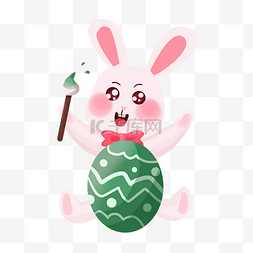 复活节拿着画笔的卡通兔子和彩蛋
