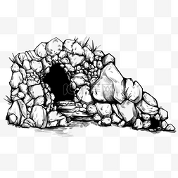 山洞洞穴图片_洞穴黑白卡通素描