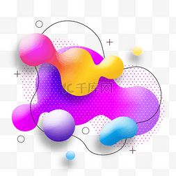 流体梯度图片_紫色和黄色流体渐变抽象孟菲斯边