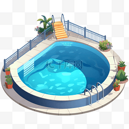 泳池的顶视图图片_夏天泳池卡通元素