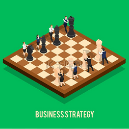商业战略国际象棋概念等距人的商