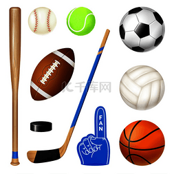 棒球和球棒图片_体育库存现实图标集排球篮球足球