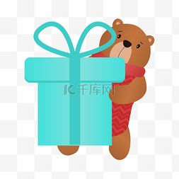 喜庆动物卡通背景图片_熊和礼物可爱卡通风格圣诞节