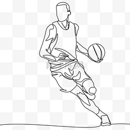 篮球线条画图片_连续线条画男生篮球运动员