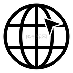 地球上的箭头网格全球互联网概念点击网站上的箭头使用网站图标黑色矢量插图平面风格简单图像