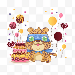 蛋糕周年庆海报图片_猎豹动物生日派对