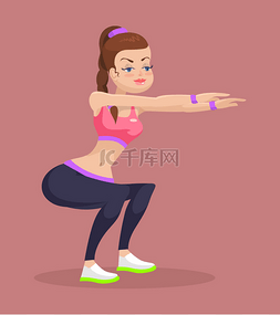 Girl doing squats. Vector flat illustration