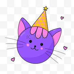 可爱紫色猫咪卡通生日剪贴画